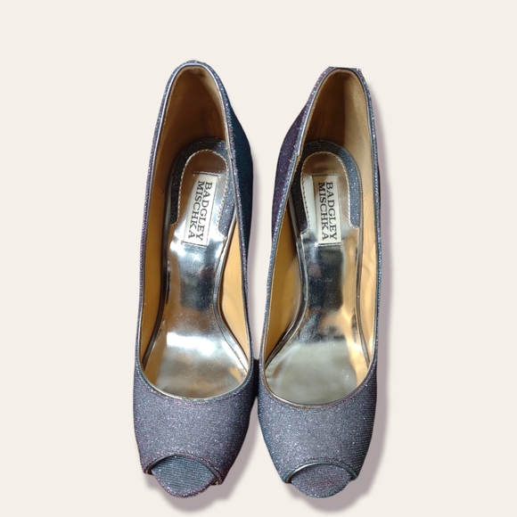 Badgley Mischka Iridescent Sparkle Peep Toe Heels - Picture 4 of 9